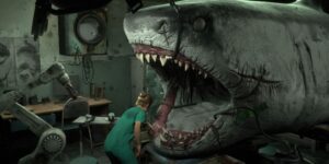 Novo jogo bizarro, você joga como um dentista de tubarão